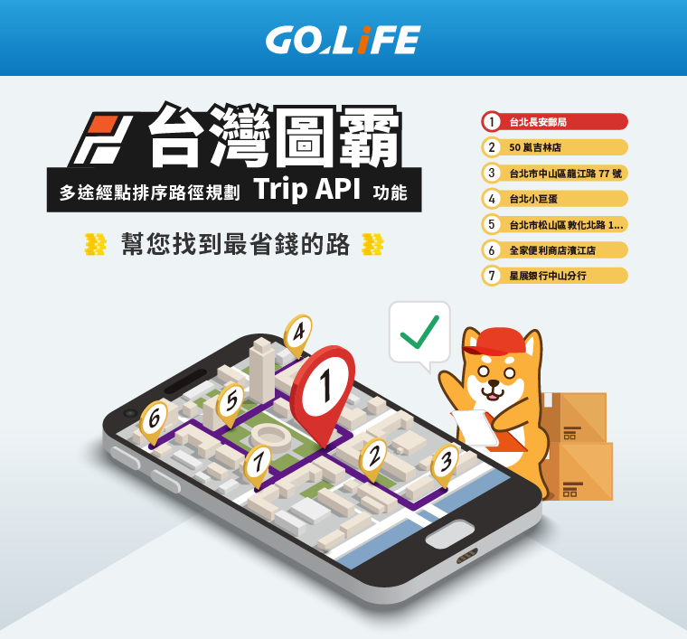 台灣圖霸 - 多途經點排序路徑規劃  Trip API  功能