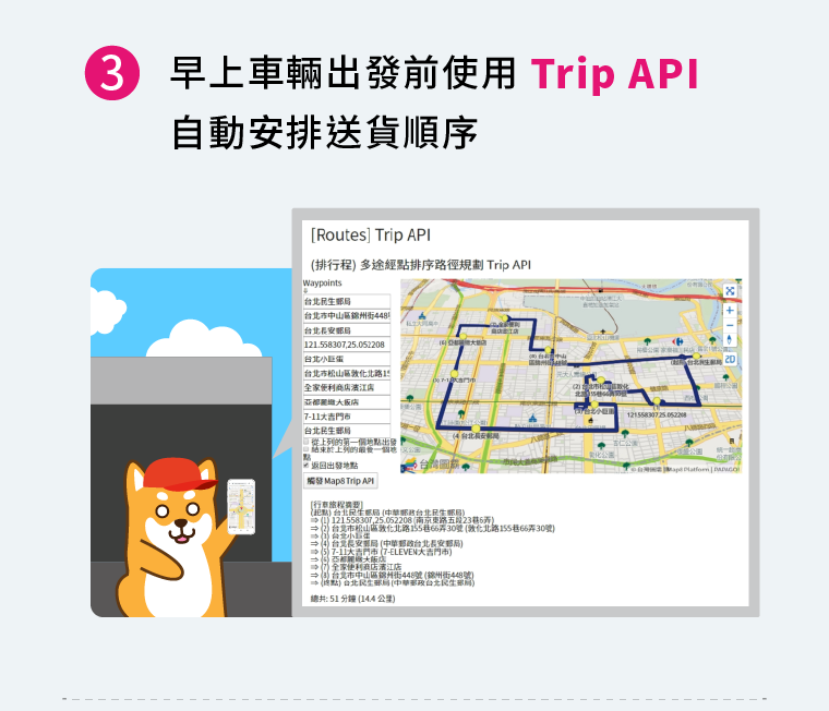 3早上車輛出發前使用Trip API自動安排送貨順序